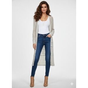 Rue21 Duster Cardigan Womens M Beige Open Knit Longline Lounge Layering‎ Sweater